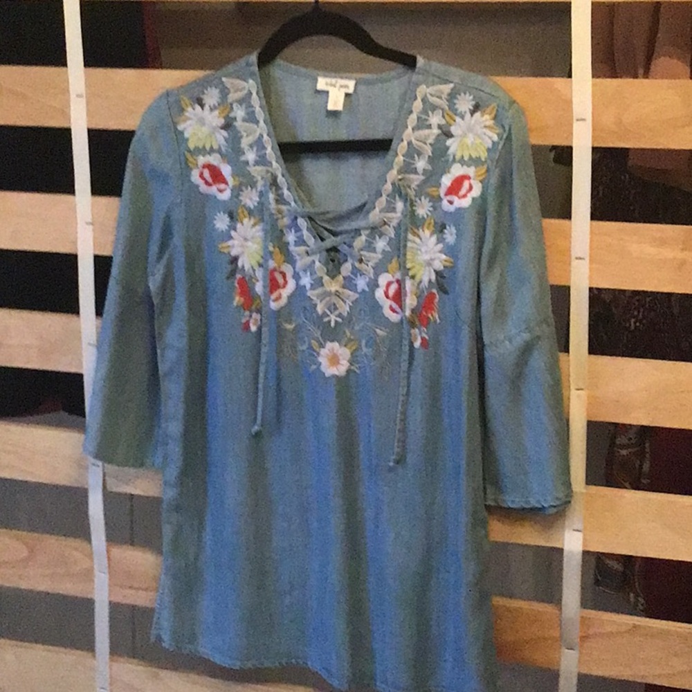 Three quarter length blue Jean blouse